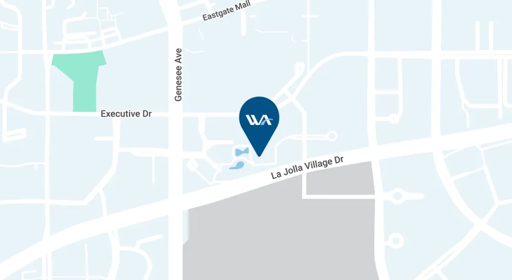 Map illustration showing the San Diego branch off of La Jolla Village Drive.